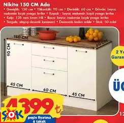 NİKİTA 150 CM ADA MUTFAK DOLABI